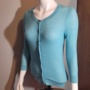 Talbots Seafoam Green Open Knit Cardigan Sweater Sz PXS Pastel Feminine Girly